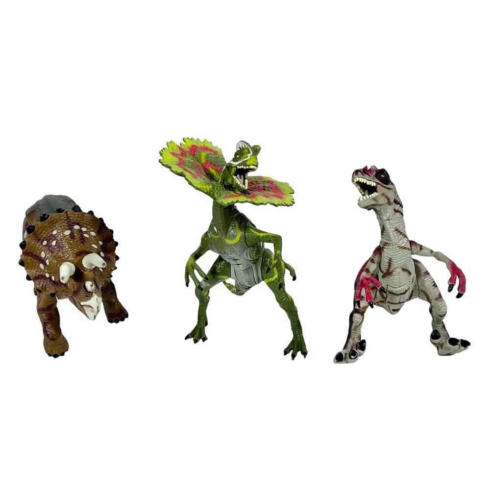 Jurassic Park 3 Dilophosaurus Velociraptor Triceratops Lot of 3 Hasbro 2000